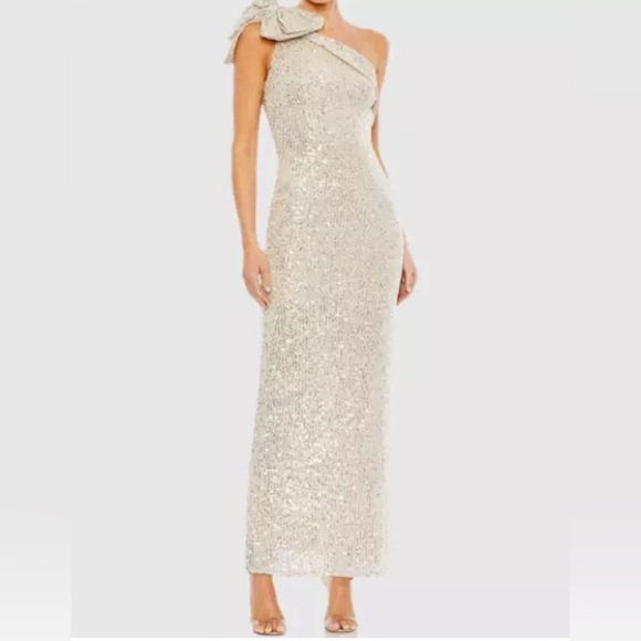 MAC DUGGAL 11283 SEQINED BOW ONE SHOULDER NUDE GOWN  sz 4 NWT - Picture 5 of 14
